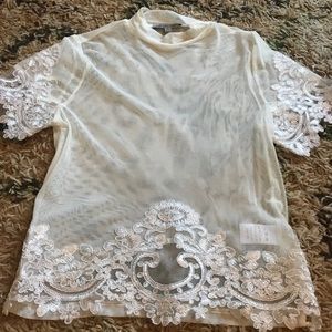Lace mesh embroidery crop top size small